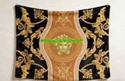 Versace Black Gold Orange Medusa Baroque Print Flannel Sofa Throw Blanket IMG_1327